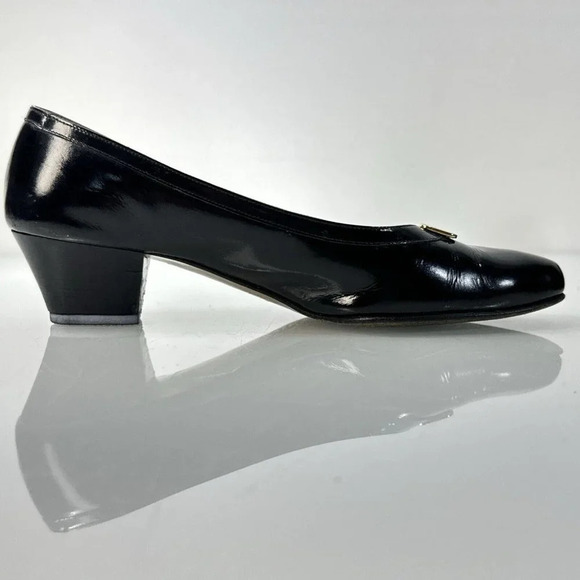 Salvatore Ferragamo Vintage Black Patent Leather Block Heel Buckle Accent Sz 7 - Picture 7 of 16
